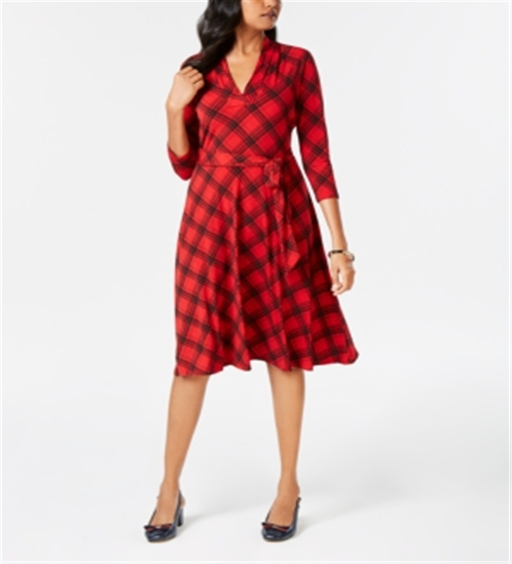 Vestido feminino Charter Club Petite Plaid Fit &amp; Flare, vermelho, tamanho pequeno pequeno