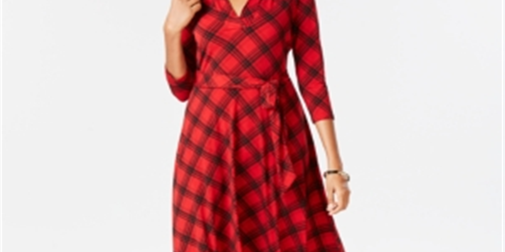 Vestido feminino Charter Club Petite Plaid Fit &amp; Flare, vermelho, tamanho pequeno pequeno
