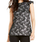 Blusa feminina Michael Kors com babados e renda metálica, preta, tamanho médio