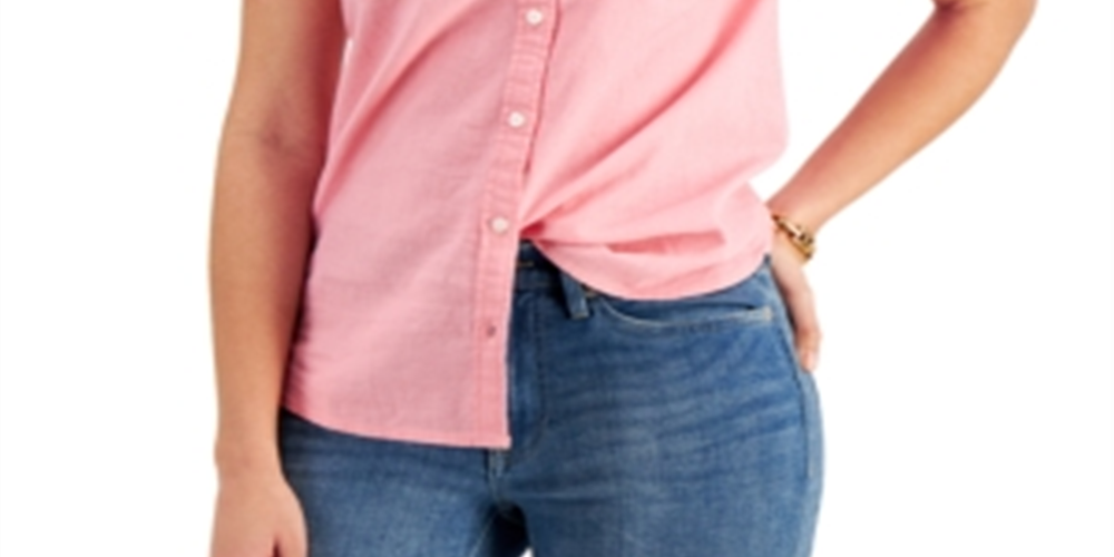 Camisa de linho feminina Tommy Hilfiger Camp rosa tamanho pequeno