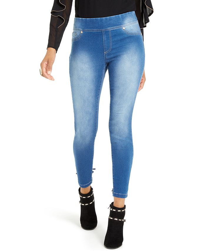 Calça Jegging Feminina Thalia Sodi com Cadarço e Lavagem Clara Azul Tamanho X-G
