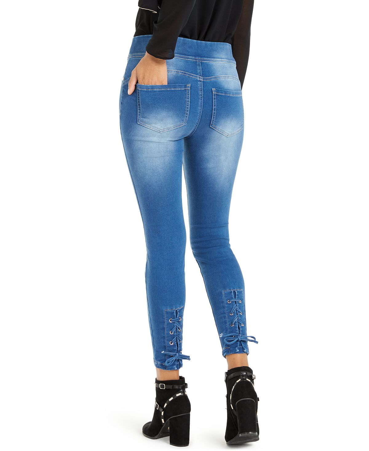 Calça Jegging Feminina Thalia Sodi com Cadarço e Lavagem Clara Azul Tamanho X-G