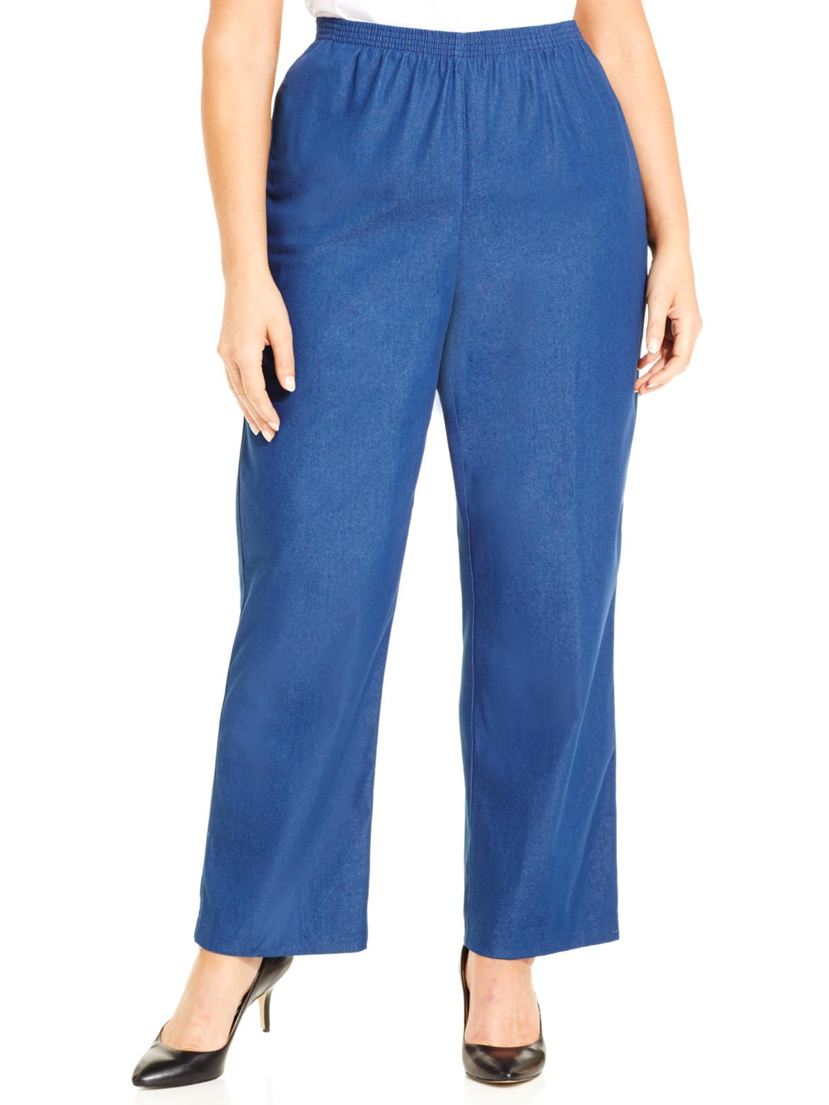 Calça jeans feminina clássica Alfred Dunner, perna reta, comprimento curto, azul marinho, tamanho 24W