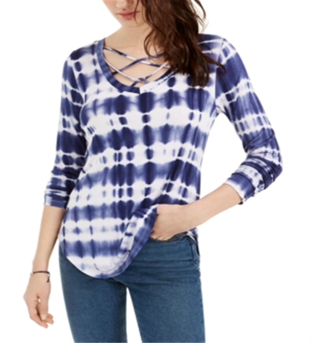 Camiseta feminina Ultra Flirt Ditsy Dream Tie Dye de manga comprida, azul, tamanho M