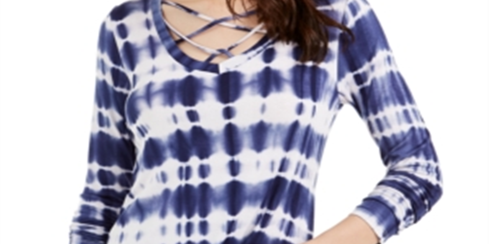 Camiseta feminina Ultra Flirt Ditsy Dream Tie Dye de manga comprida, azul, tamanho M