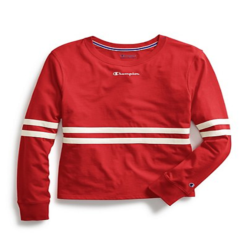 Camiseta feminina Champion Heritage Script Logo manga comprida vermelha tamanho G