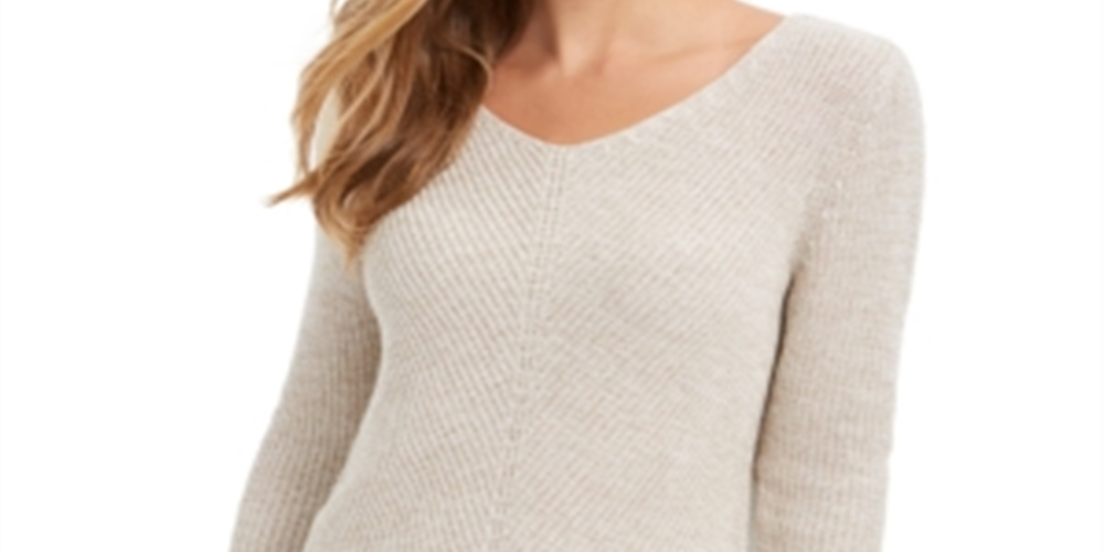 Suéter de algodão canelado com decote em V feminino Style &amp; Co, marrom, tamanho grande