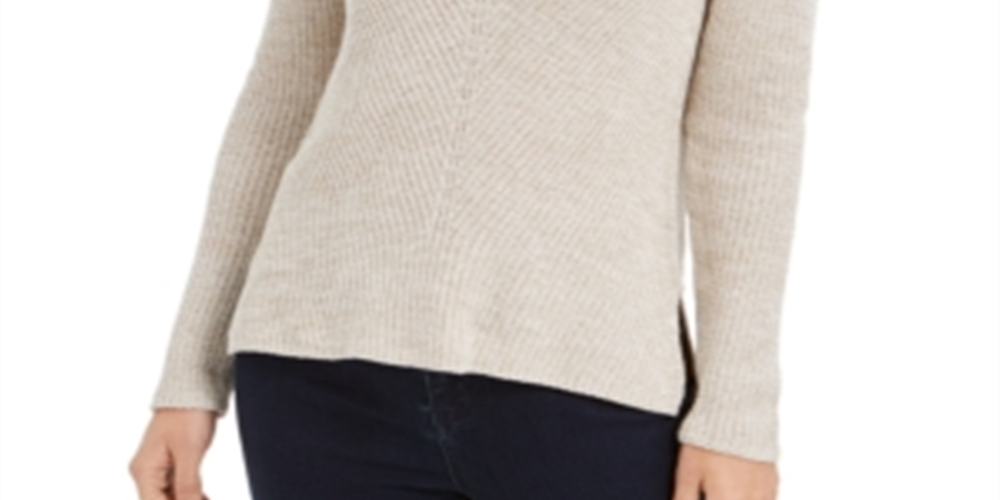 Suéter de algodão canelado com decote em V feminino Style &amp; Co, marrom, tamanho grande