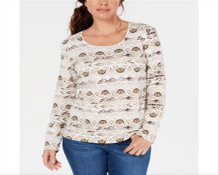 Blusa feminina Karen Scott com decote redondo e estampa aquarela, marrom, tamanho P