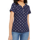 Karen Scott Top Henley Estampado Kitty Glitz Feminino Azul Tamanho Médio