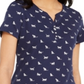 Karen Scott Top Henley Estampado Kitty Glitz Feminino Azul Tamanho Médio