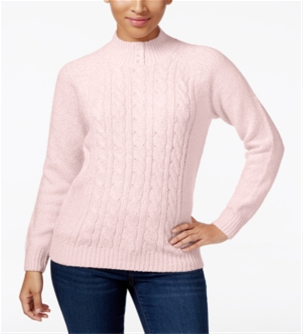 Karen Scott Suéter Feminino de Tricô com Botões de Pérolas Sintéticas Rosa Tamanho X-G