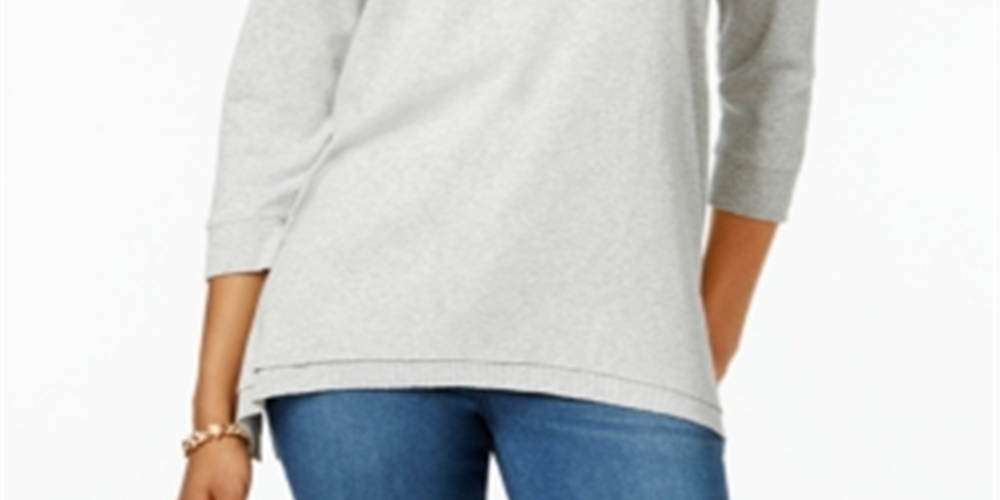 Túnica feminina estilo &amp; co com bainha de lenço cinza, tamanho pequeno GG