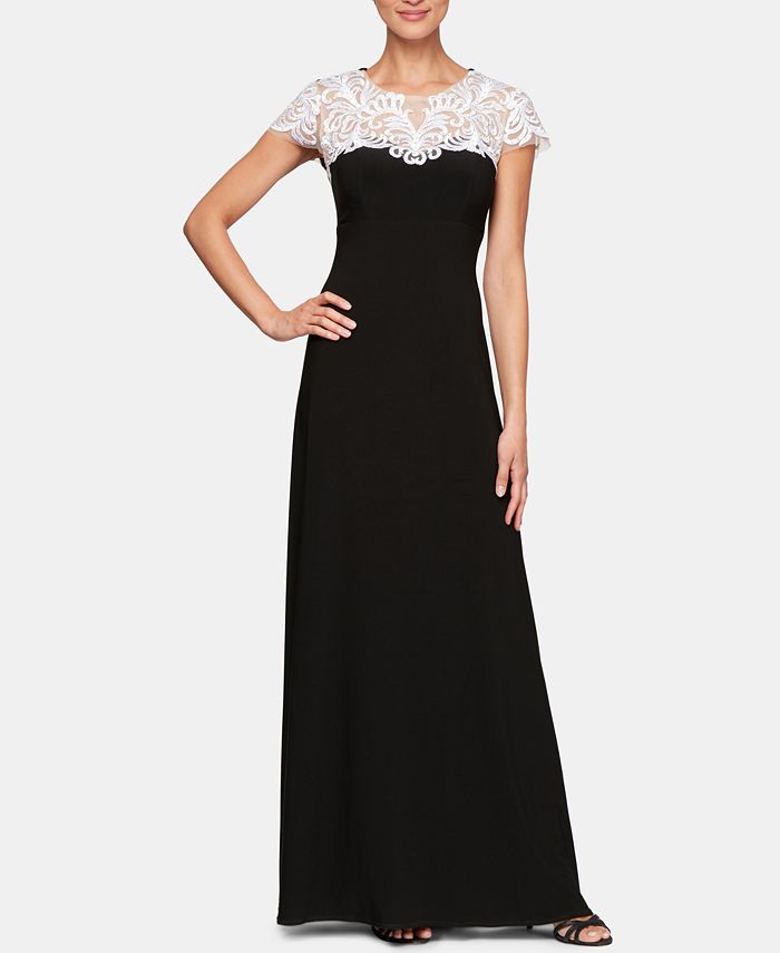 Vestido longo de manga curta feminino Alex Evenings, preto, tamanho 14