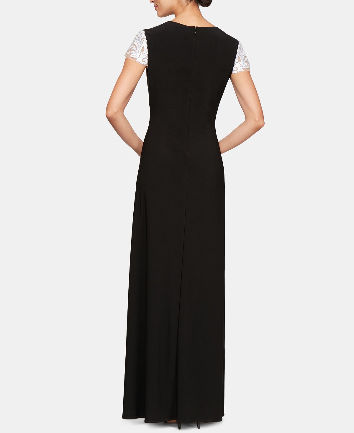 Vestido longo de manga curta feminino Alex Evenings, preto, tamanho 14