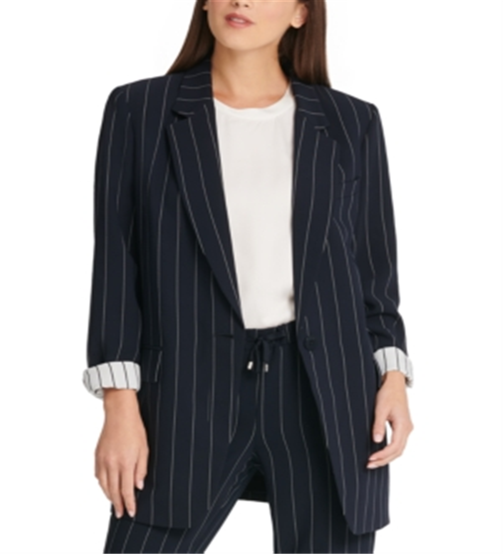 Blazer empresarial listrado feminino DKNY azul-marinho, tamanho G
