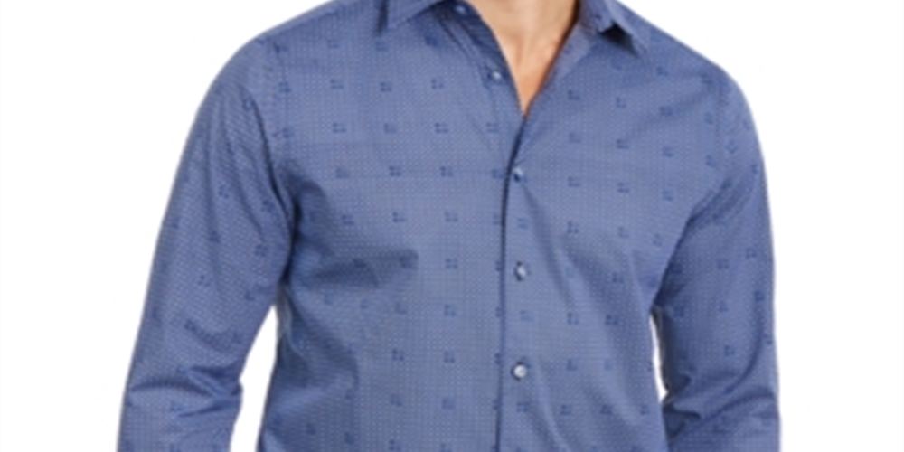 Camisa masculina Tasso Elba Bendini com estampa de azulejos e botões, tamanho médio, azul