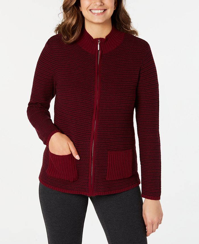 Karen Scott Cardigan Feminino Texturizado com Zíper Frontal Vermelho Tamanho XS