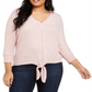 Suéter feminino plus size com amarração na barra, estilo &amp; co, rosa, tamanho 4X