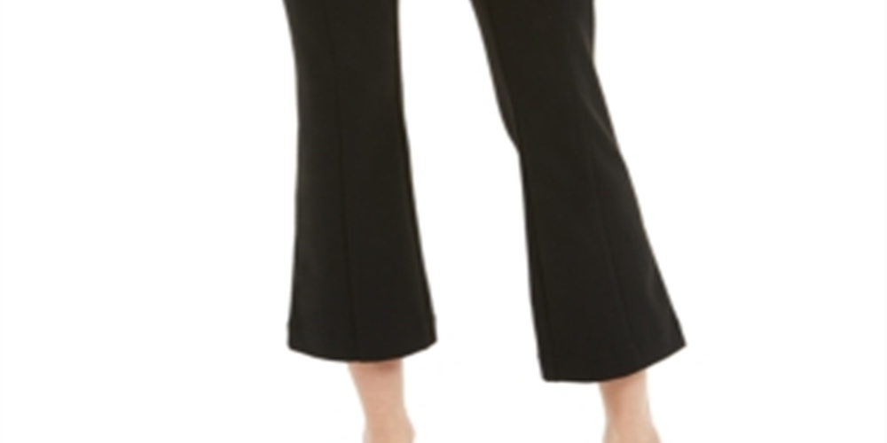 Calça cropped feminina Maison Jules de cintura alta e perna larga, preta, tamanho grande