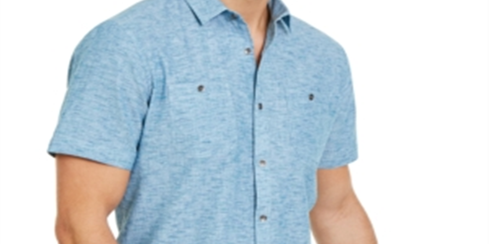 Camisa de manga curta masculina Ricky da INC International Concepts, azul, tamanho grande