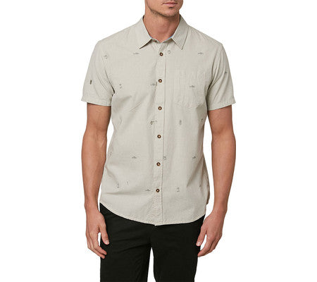 Camisa de manga curta masculina O'Neill Reel Life com botões, marrom, tamanho pequeno