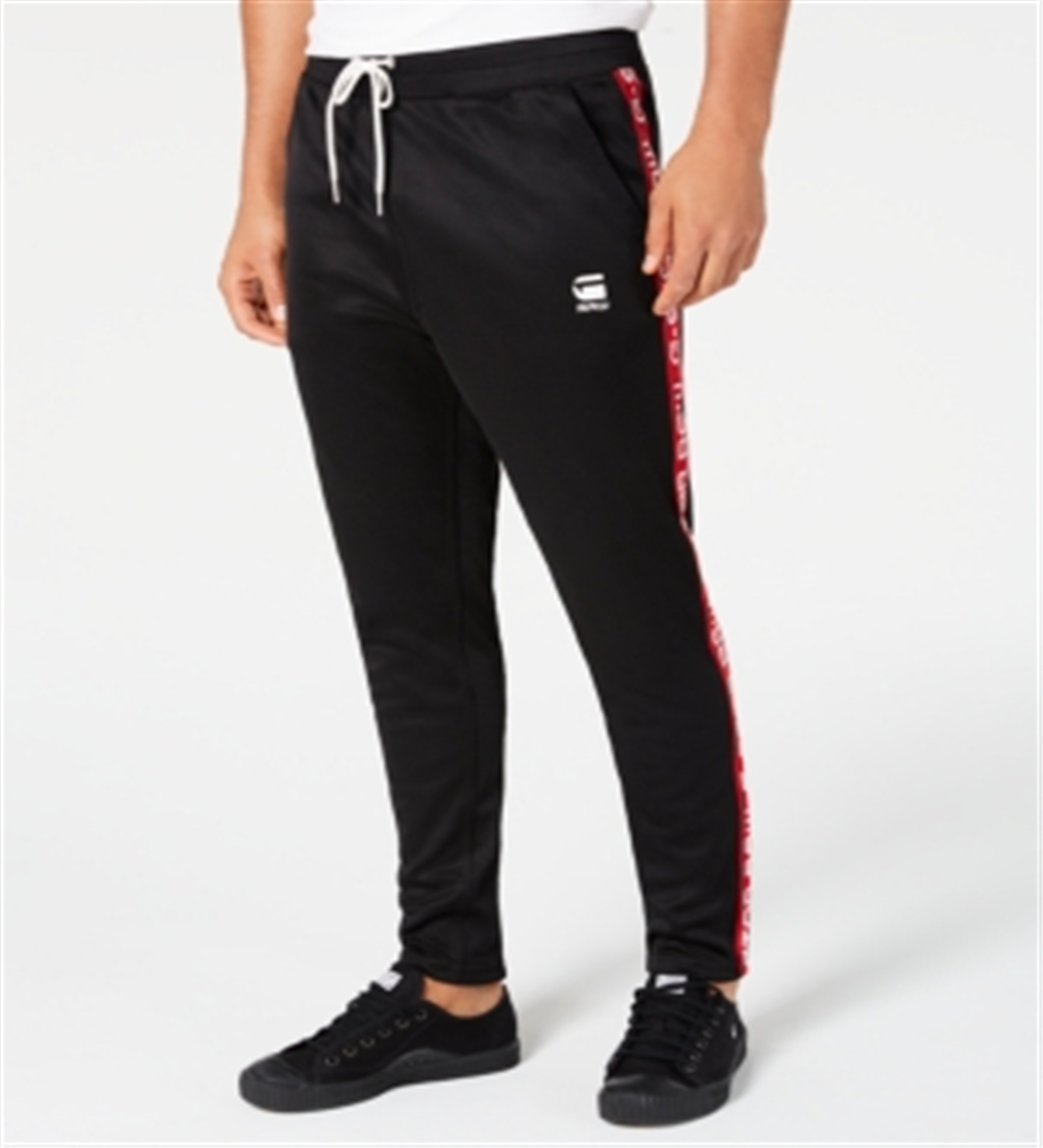 Calça de corrida masculina com listras laterais G-Star Raw, preta, tamanho GG