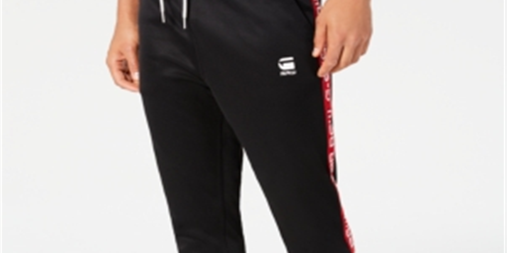 Calça de corrida masculina com listras laterais G-Star Raw, preta, tamanho GG