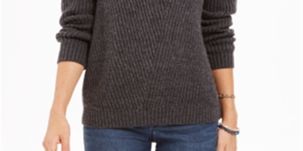 Suéter feminino canelado com ombros caídos, cinza, tamanho XX-G, estilo &amp; Co