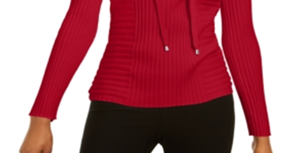 Suéter feminino de malha canelada com cadarço INC International Concepts, tamanho pequeno, vermelho