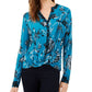 INC International Concepts Top feminino estampado com torção azul tamanho pequeno G