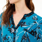INC International Concepts Top feminino estampado com torção azul tamanho pequeno G