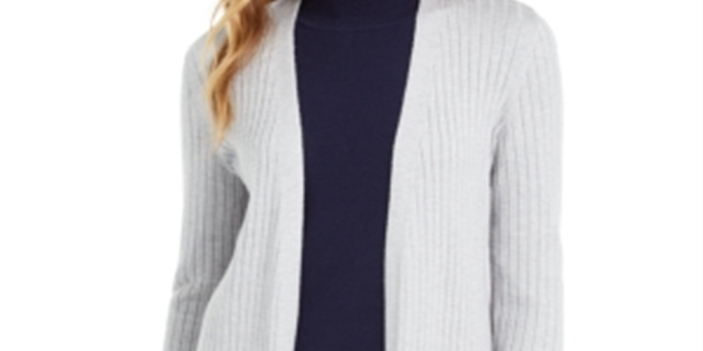 Cardigan feminino canelado aberto Maison Jules cinza tamanho grande