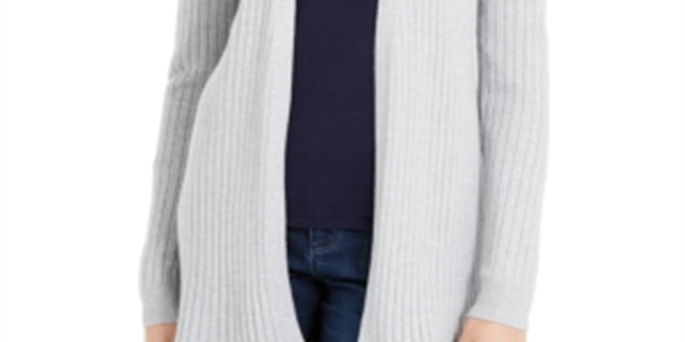 Cardigan feminino canelado aberto Maison Jules cinza tamanho grande