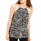 Top sem mangas com estampa de zebra e elos de corrente feminino Michael Kors, preto, tamanho G