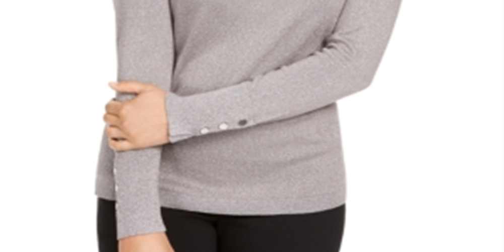 Suéter feminino JM Collection com gola alta metálica e punho de tachas, tamanho XX-G