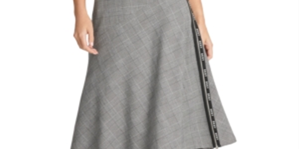 Saia xadrez MIDI aLine feminina DKNY preta tamanho 12
