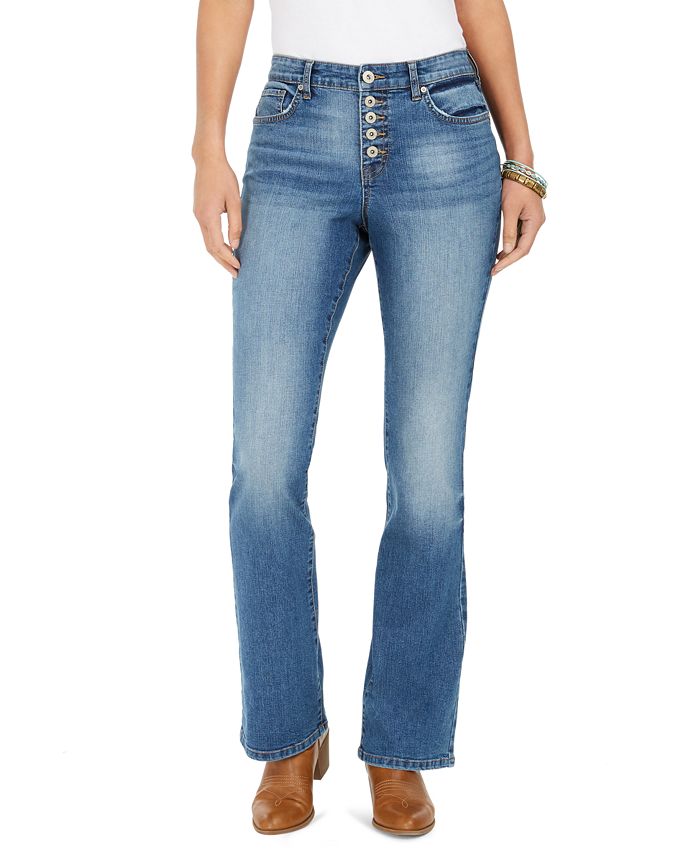 Jeans feminino estilo &amp; co com corte boot cut e botões, azul, tamanho 2