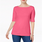 Camiseta feminina Karen Scott com mangas e gola canoa, rosa, tamanho pequeno, extragrande
