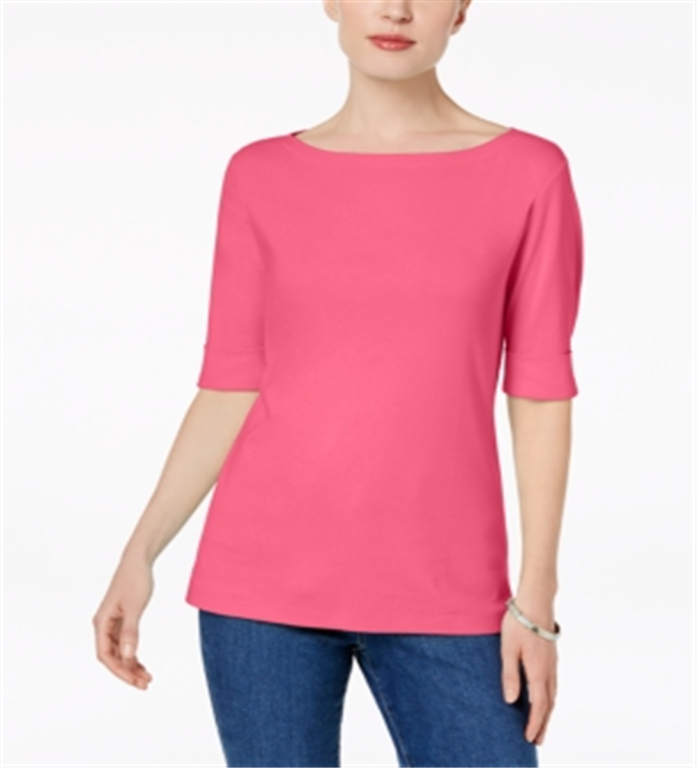 Camiseta feminina Karen Scott com mangas e gola canoa, rosa, tamanho pequeno, extragrande