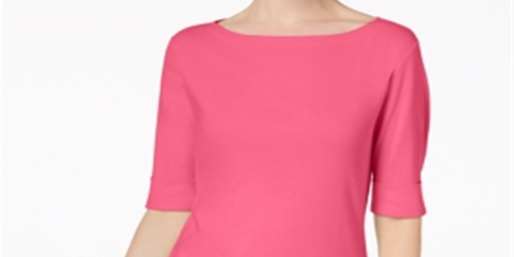 Camiseta feminina Karen Scott com mangas e gola canoa, rosa, tamanho pequeno, extragrande