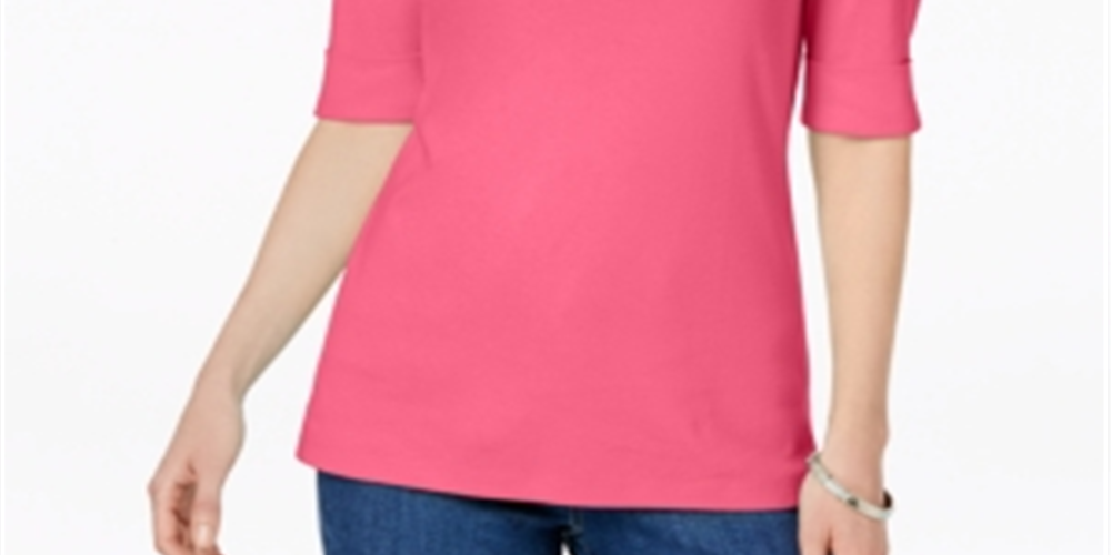 Camiseta feminina Karen Scott com mangas e gola canoa, rosa, tamanho pequeno, extragrande