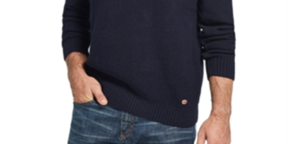 Suéter masculino vintage à prova de intempéries com textura waffle e zíper de um quarto, azul, tamanho XX-G