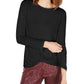 Blusa feminina de malha canelada INC International Concepts, preta, tamanho médio