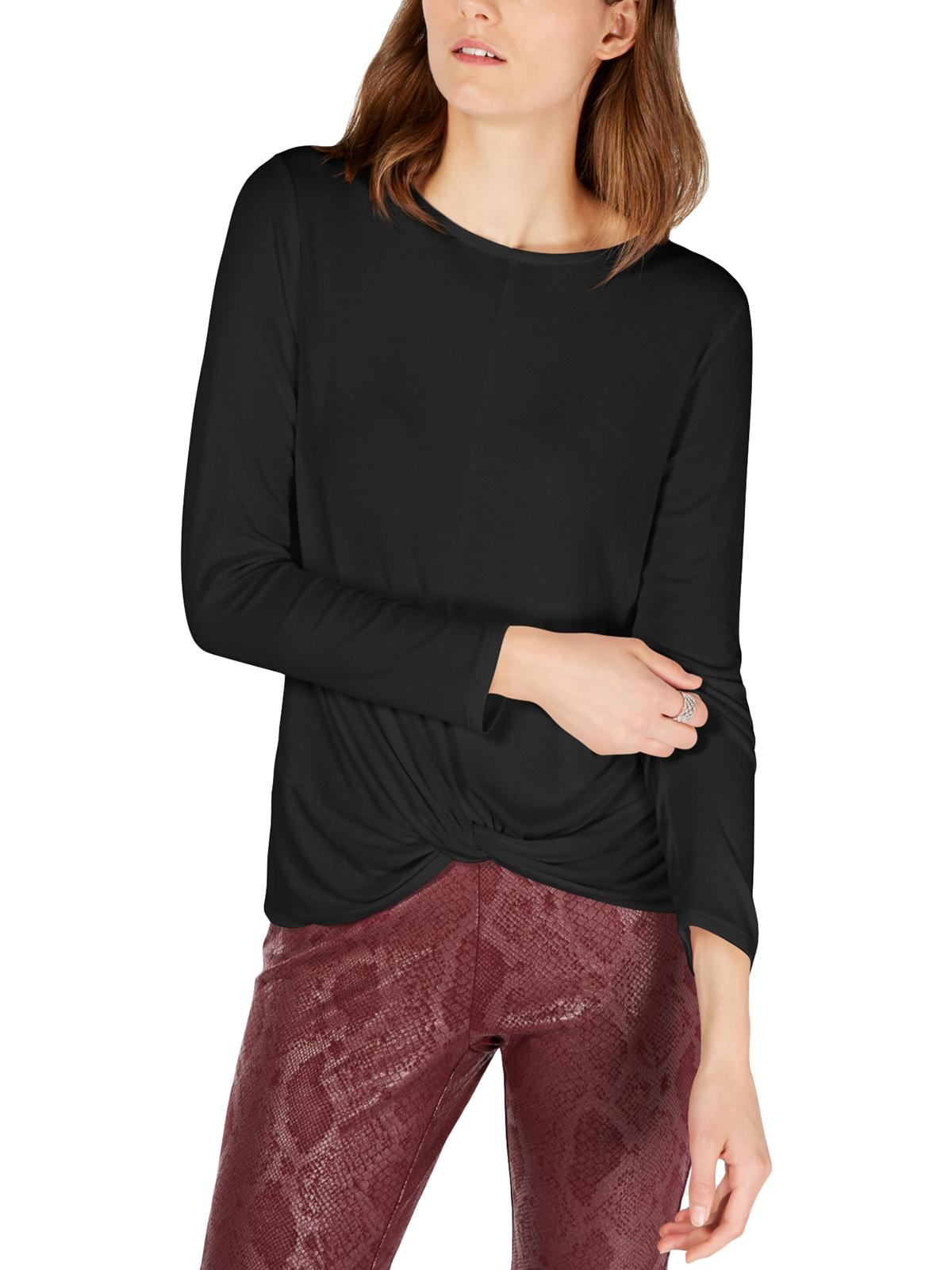 Blusa feminina de malha canelada INC International Concepts, preta, tamanho médio