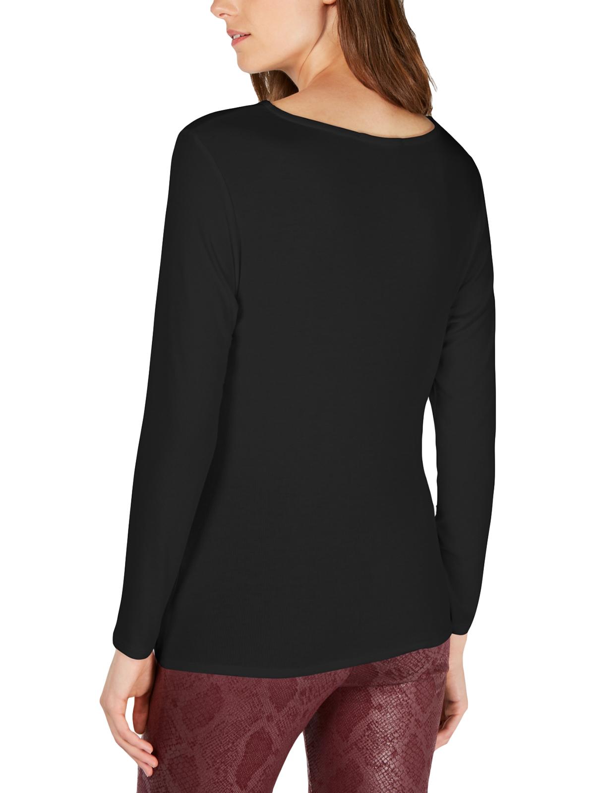 Blusa feminina de malha canelada INC International Concepts, preta, tamanho médio