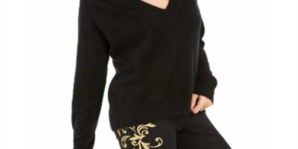 Suéter de cashmere feminino com decote em V, preto profundo, tamanho GG, da Inc International Concepts