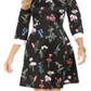 Vestido feminino Pappagallo com gola botânica evasê, preto, tamanho 18