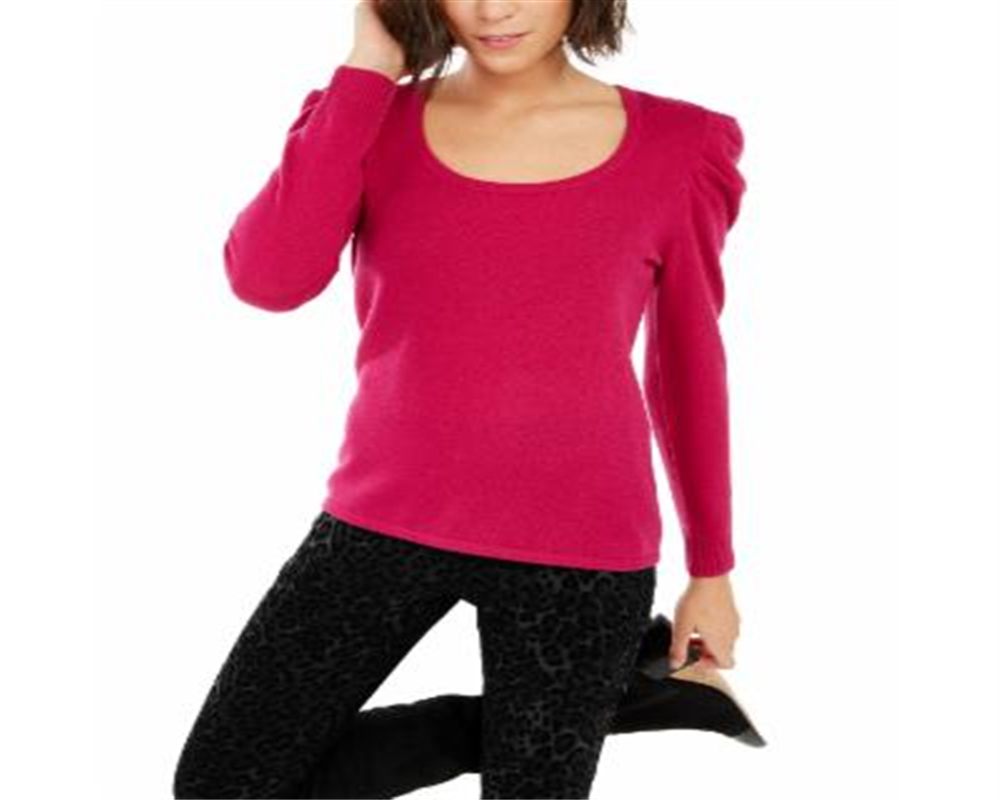 Suéter feminino de cashmere com manga bufante, rosa, tamanho pequeno, da INC International Concepts