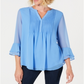 Charter Club Blusa feminina com babados duplos e pregas lisas, azul, tamanho 2XL